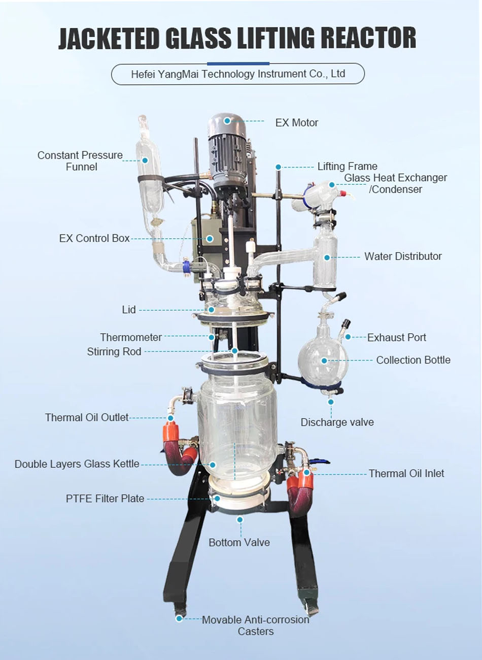 20L Lifting Jacketed Glass Vessel